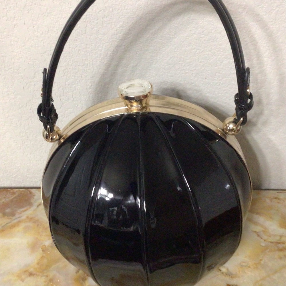 Black Patent Basketball Hand Bag NWOT